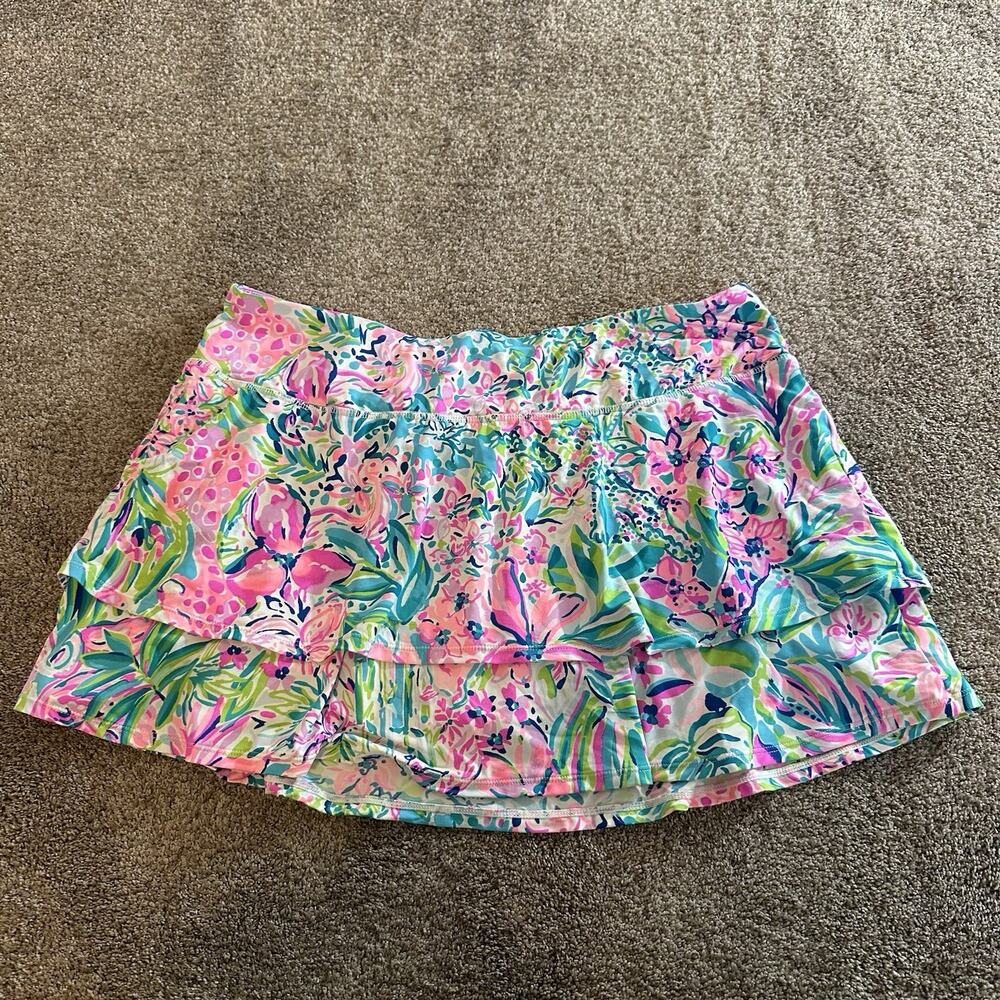 Lilly Pulitzer Pink Multicolor Corrine Skort Floral Ruffles Sz XL